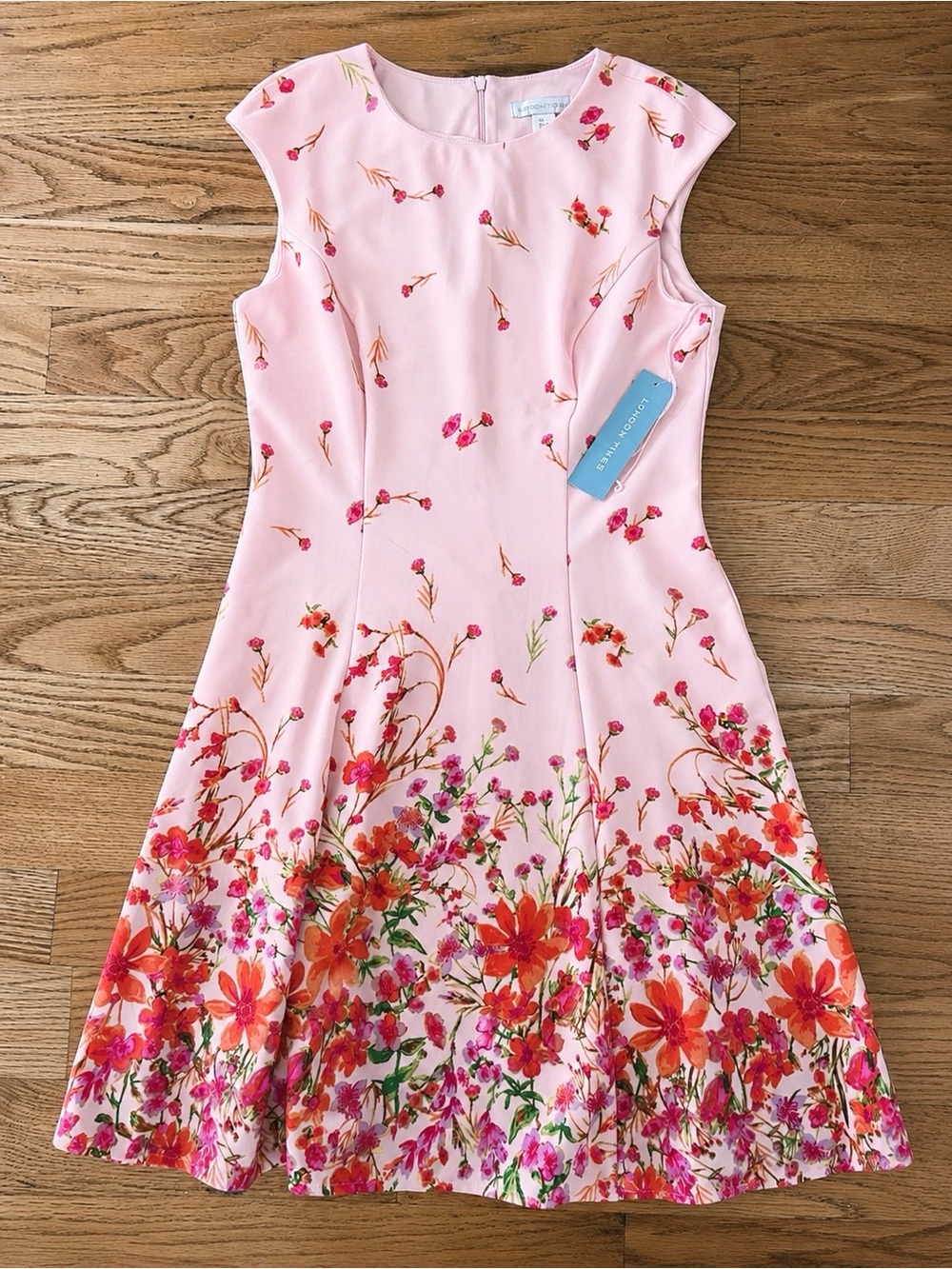 NWT London Times Pink Floral Cherry Blossom Fit Flare Dress Women’s Size 8